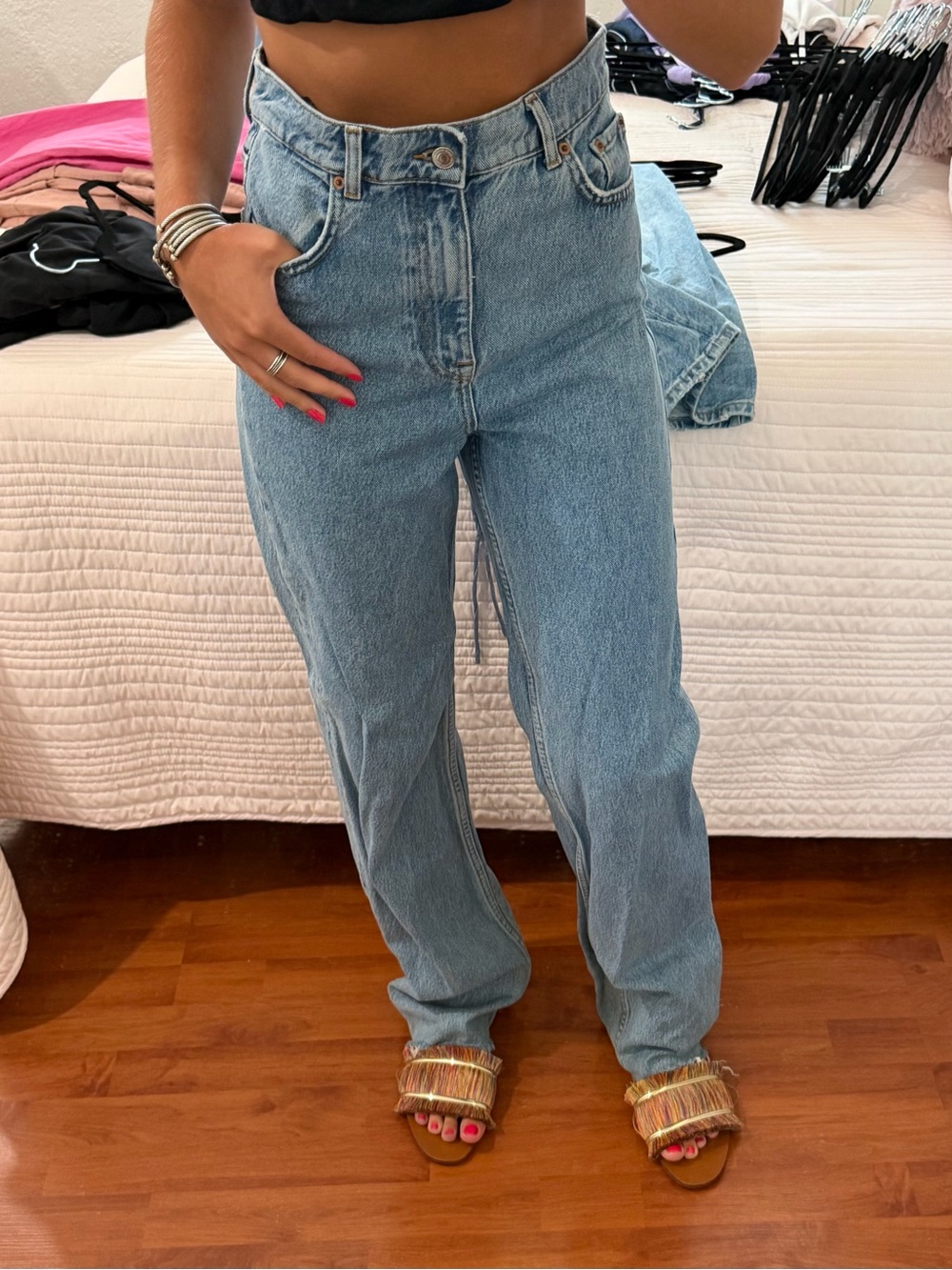 Zara Light Blue High-Waist Straight-Leg Jeans